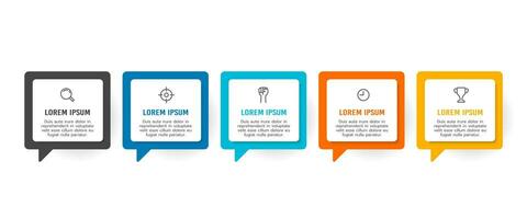 5 process Infographic text box with icons. Message box, marketing, strategy and planning. Vector illustration.