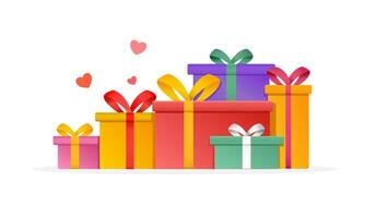 Stack of colorful gift boxes with ribbons. Vector illustration.