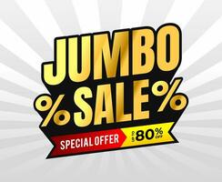 Jumbo sale vector label with ribbon icon and extrude long shadow text effect