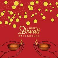 beautiful hand holding oil lamp diwali festival celebration greeting background design vector