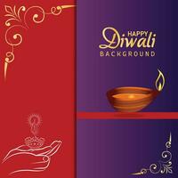 happy diwali diya background with diya decoration vector