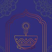 happy diwali festival with oil lamp celebration card background vector