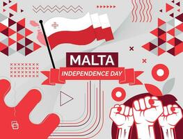 Malta Map and raised fists. National day or Independence day design for Malta celebration. Modern retro design with abstract icons. Vector illustration.