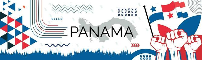 Panamá mapa y elevado puños nacional día o independencia día diseño para Panamá celebracion. moderno retro diseño con resumen iconos vector ilustración.