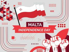 Malta Map and raised fists. National day or Independence day design for Malta celebration. Modern retro design with abstract icons. Vector illustration.