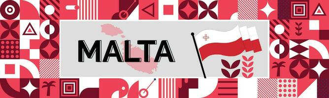 Malta Map and raised fists. National day or Independence day design for Malta celebration. Modern retro design with abstract icons. Vector illustration.