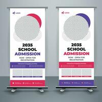 Modern and creative school admission Roll Up Banner template Premium Vector, school admission roll up banner design for school, college, university, and coaching center. vector