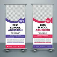 Modern and creative school admission Roll Up Banner template Premium Vector, school admission roll up banner design for school, college, university, and coaching center. vector