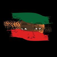 Design for a black woman's eyes t-shirt with green, orange and red strokes. Vector illustration for black history month.