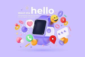 an illustration of a smart watch with a message that says hello vector