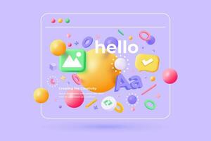 Hola web página diseño con vistoso íconos y globos vector