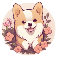 cat dog cut flowers vintage ai generative png