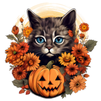 cat dog cut flowers vintage ai generative png