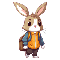 rabbit go to school cartoon ai generative png