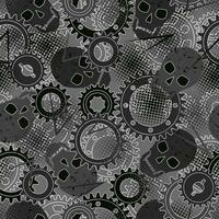 Pattern with silhouette of gears, skulls vector