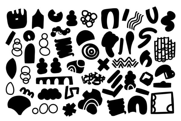 Set of hand drawn various shapes and doodle objects silhouettes. Abstract contemporary modern trendy vector illustrations. One color palette. All elements are isolated.