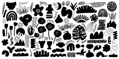 Set of hand drawn various shapes and doodle objects silhouettes. Abstract contemporary modern trendy vector illustrations. One color palette. All elements are isolated.