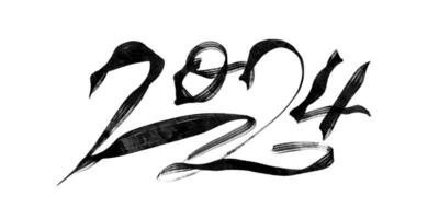 2024 vector hand drawn ink design for Happy New Year poster. Minimalistic horizontal composition oriental style graphic 2024 numbers. Brochure design template, card, banner.