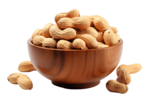 The peanuts in black bowl isolated on transparent background AI Generative png