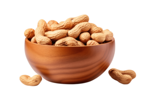 The peanuts in black bowl isolated on transparent background AI Generative png