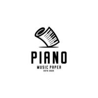 piano y papel logo, papel arco representando un piano teclado vector