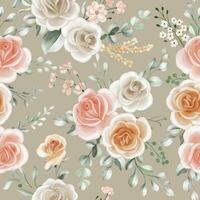 Shades of Peach, Soft Orange and White Roses Seamless Pattern Background Beige vector