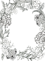 The beautiful of flower foliage art asian oriental template card border outline black Hand Painted png