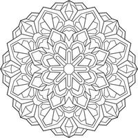 Outlined mandala with many linear geometric patterns, zen coloring page for adults vector