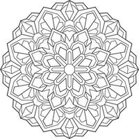 Outlined mandala with many linear geometric patterns, zen coloring page for adults vector