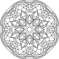 Outlined mandala with many linear geometric patterns, zen coloring page for adults vector