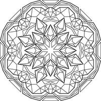 Outlined mandala with many linear geometric patterns, zen coloring page for adults vector