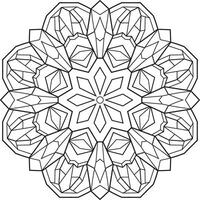 Outlined mandala with many linear geometric patterns, zen coloring page for adults vector