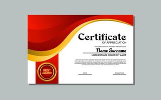 A certificate template with a red and yellow wavy design is a versatile asset suitable for creating eye-catching, modern certificates for various occasions and events. vector