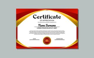 A certificate template with a red and yellow wavy design is a versatile asset suitable for creating eye-catching, modern certificates for various occasions and events. vector