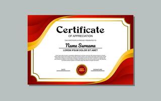 A certificate template with a red and yellow wavy design is a versatile asset suitable for creating eye-catching, modern certificates for various occasions and events. vector