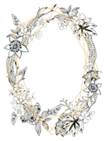 Frame black white and gold flower greetings png