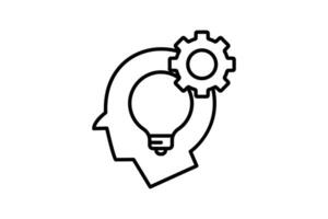 Critical thinking icon. head, bulb and gear icon. suitable for web site design, app, UI, user interfaces, printable etc. Line icon style. Simple vector design editable