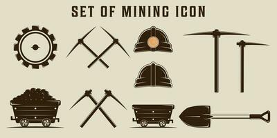 set of isolated mining icon vector illustration template graphic design. bundle collection of various industry factory of digger sign or symbol for business metal energy