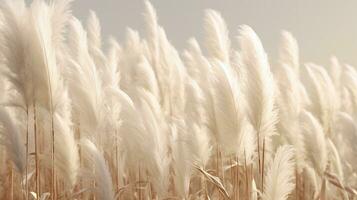 Generative AI, Pampa grass branch with sky. Abstract natural boho background of soft plants, Cortaderia selloana photo