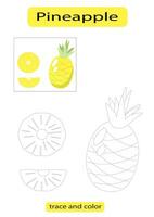 Pineapple, yellow fruit color, children's learning development, dotted line tracing vector EPS10