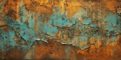 Generative AI, Rusted blue and turquoise metal background. Grunge old wall texture photo