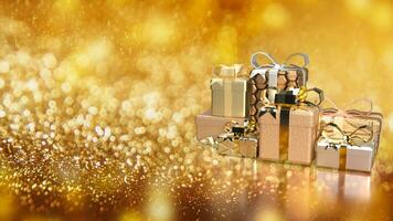 The gift box on gold  background 3d rendering photo