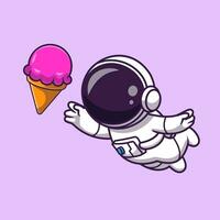 Astronaut Floating with Ice Cream Cartoon  Vector Icon Illustration. Science Technology Icon Concept  Isolated Premium Vector. Flat Cartoon Style