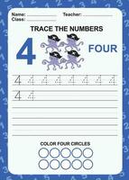 Trace and write number for children. Exercise for children to recognize the number. Educational worksheet for preschool. Vector file.