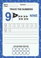 Trace and write number for children. Exercise for children to recognize the number. Educational worksheet for preschool. Vector file.