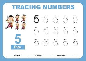 Trace and write number for children. Exercise for children to recognize the number. Educational worksheet for preschool. Vector file.