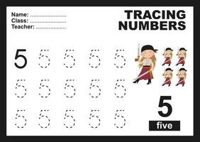 Trace and write number for children. Exercise for children to recognize the number. Educational worksheet for preschool. Vector file.