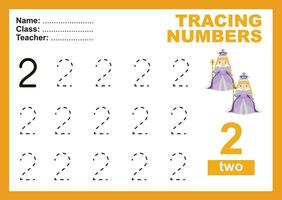 Trace and write number for children. Exercise for children to recognize the number. Educational worksheet for preschooll vector