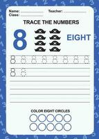 Trace and write number for children. Exercise for children to recognize the number. Educational worksheet for preschool. Vector file.