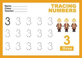 Trace and write number for children. Exercise for children to recognize the number. Educational worksheet for preschooll vector